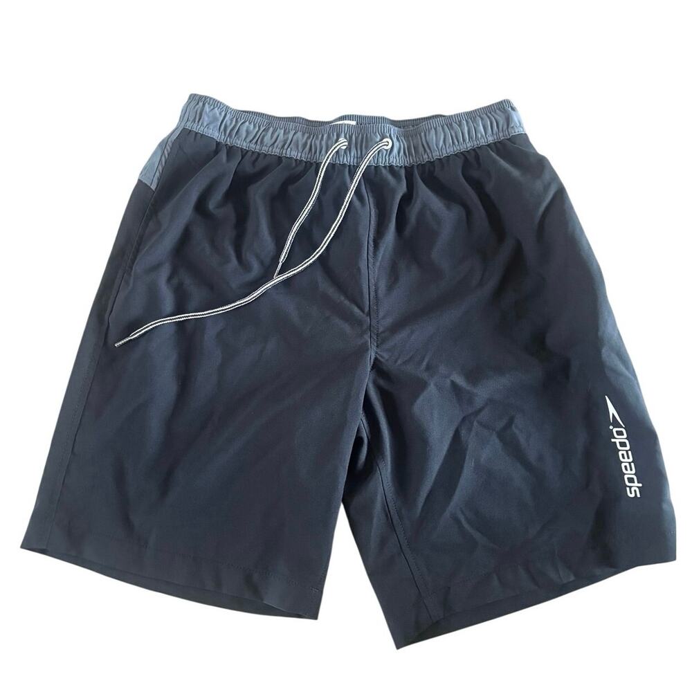 Speedo Men’s Black Gray Volley Swim Trunks Mesh Lined Drawstring Size L